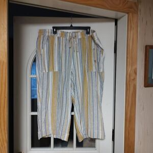 New Land N Sea White Blue Gold Stripe Wide Leg Cropped Pants Size Women's 2X